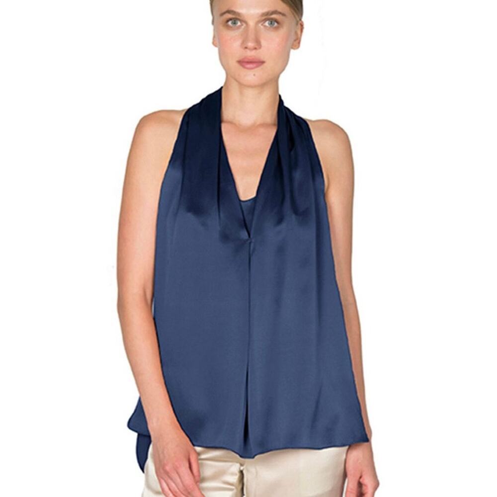 MAISON de PAPILLON Women's Black Remi Silk Halter Scoop Neck Top Size Medium